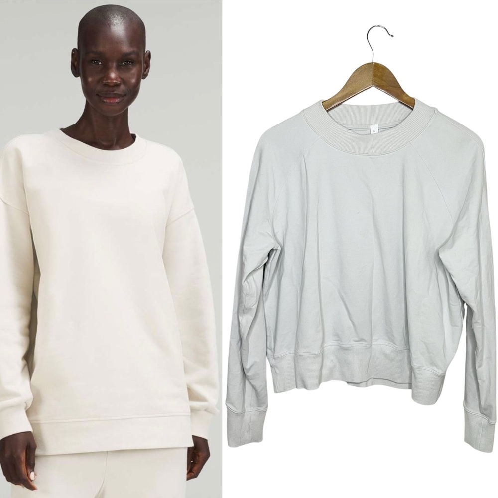 Lululemon Perfectly Oversized Light Gray Crewneck Sweatshirt 12 Bone Cotton